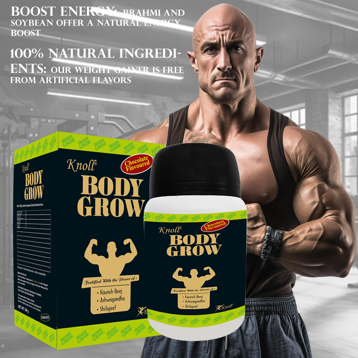 Body Grow Powder Chocolate – Ayurvedic Herbal Nutritional Supplement with Ashwagandha & Shilajit
