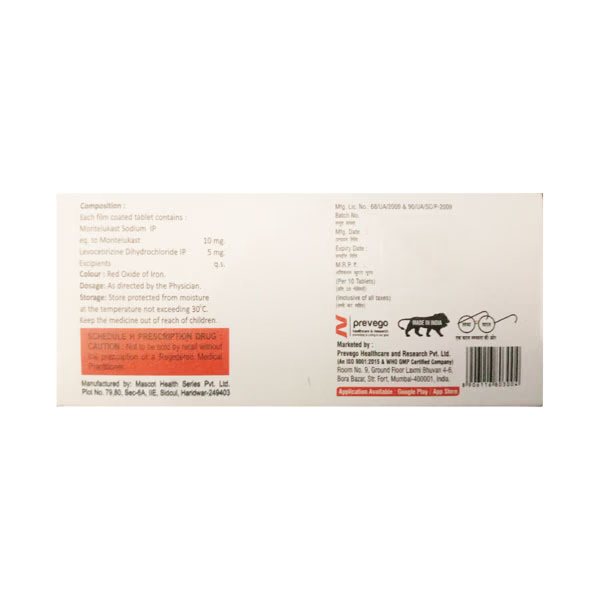 Montevac-L Tablet – Levocetirizine 5 mg + Montelukast 10 mg for Allergy, Runny Nose & Sneezing