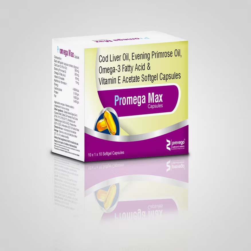 Promega Max Capsule – Cod Liver Oil, Evening Primrose Oil & Omega-3 Supplement | 10's