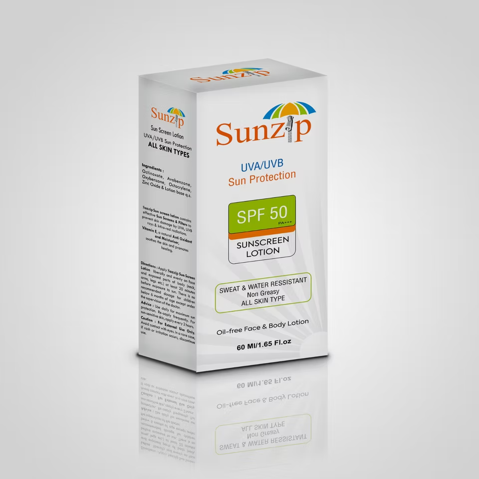 Sunzip Sunscreen Lotion | SPF 50 PA+++ (UVA & UVB Sun Protection) - 60ML