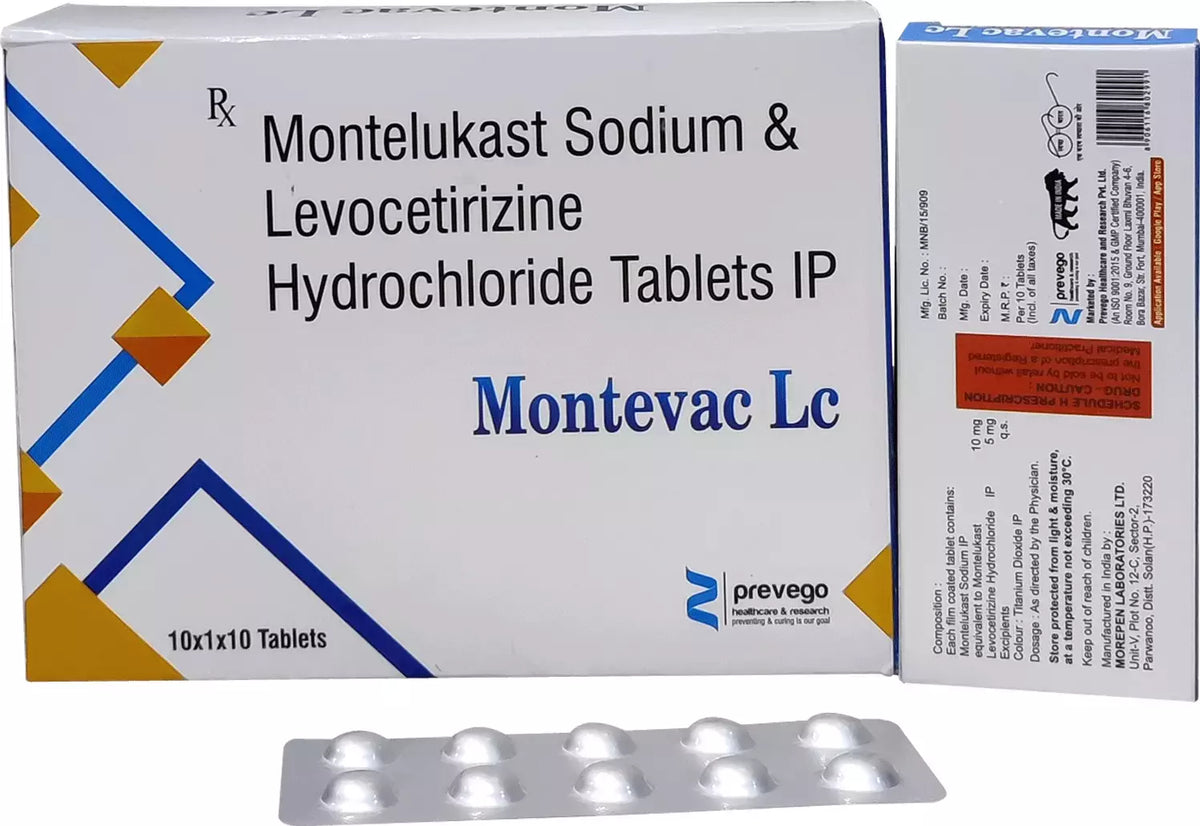 Montevac LC Tablet | Levocetirizine 5 mg + Montelukast 10 mg for Allergy, Runny Nose & Sneezing