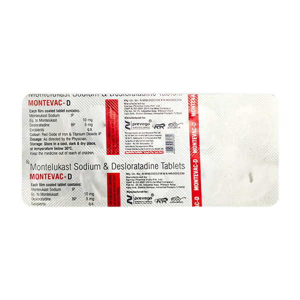 Montevac D Tablet – Montelukast 10 mg + Desloratadine 5 mg for Allergy Symptoms