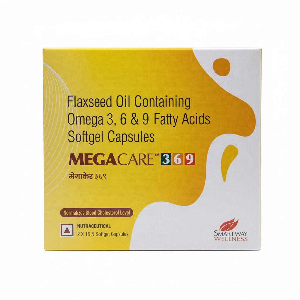 Megacare 369 Capsule – Flaxseed Oil 500 mg with Omega 3, 6 & 9 Fatty Acids | 15's