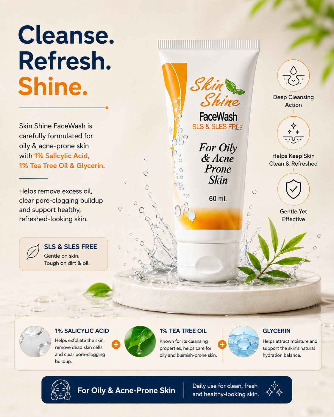 Skin Shine FaceWash 60ml | 1% Salicylic Acid for Oily & Acne-Prone Skin